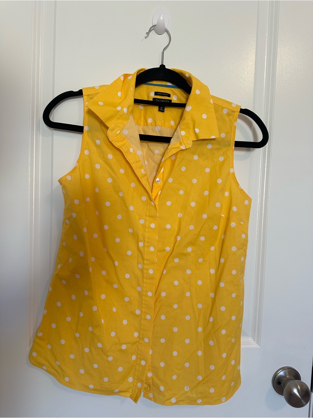 Talbots Yellow Polka Dot Sleeveless Button-Down Shirt
